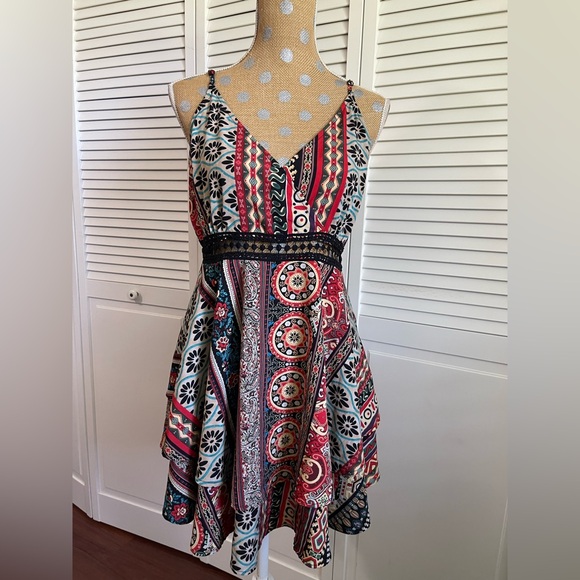 Amazing Festival summer dress with lace crochet peekaboo colorful scarf, Boho - Picture 5 of 12